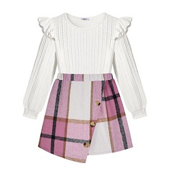 Arshiner Girls Skirt Outfits Ruffle Sleeve Shirt And Skirt Fall Clothing Set For Daily Wear