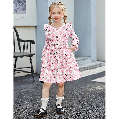 Arshiner Toddler Fall Winter Sweater Dress Ruffle Long Sleeve Ribbed Knit Button Down Casual