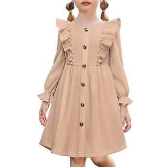 Arshiner Toddler Fall Winter Sweater Dress Ruffle Long Sleeve Ribbed Knit Button Down Casual
