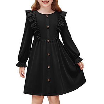 Arshiner Toddler Fall Winter Sweater Dress Ruffle Long Sleeve Ribbed Knit Button Down Casual