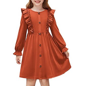 Arshiner Toddler Fall Winter Sweater Dress Ruffle Long Sleeve Ribbed Knit Button Down Casual