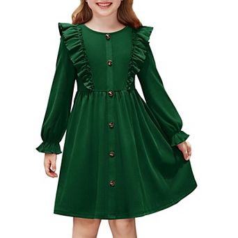 Arshiner Toddler Fall Winter Sweater Dress Ruffle Long Sleeve Ribbed Knit Button Down Casual