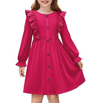 Arshiner Toddler Fall Winter Sweater Dress Ruffle Long Sleeve Ribbed Knit Button Down Casual