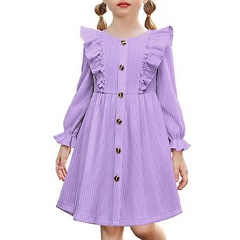 Arshiner Toddler Fall Winter Sweater Dress Ruffle Long Sleeve Ribbed Knit Button Down Casual