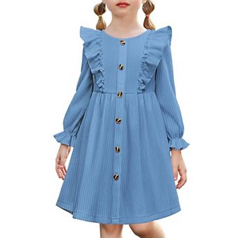 Arshiner Toddler Fall Winter Sweater Dress Ruffle Long Sleeve Ribbed Knit Button Down Casual