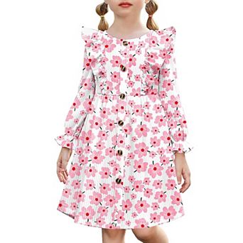 Arshiner Toddler Fall Winter Sweater Dress Ruffle Long Sleeve Ribbed Knit Button Down Casual