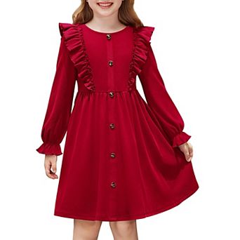 Arshiner Toddler Fall Winter Sweater Dress Ruffle Long Sleeve Ribbed Knit Button Down Casual