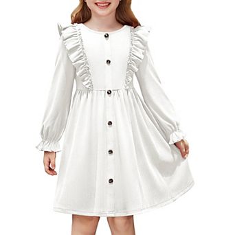 Arshiner Toddler Fall Winter Sweater Dress Ruffle Long Sleeve Ribbed Knit Button Down Casual