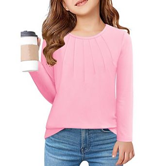 Arshiner Girls Long Sleeve Tops Dressy Pleated Round Neck Tunic Blouses Casual Loose Shirts