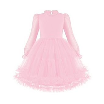 Arshiner Toddler Dresses Ruffle Neck Puff Sleeve Kids Clothes Cute Girls