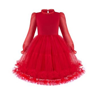 Arshiner Toddler Dresses Ruffle Neck Puff Sleeve Kids Clothes Cute Girls