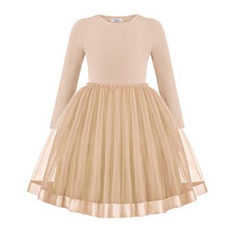 Arshiner Toddler Fall Dresses Long Sleeve Ribbed Knit Tulle Tutu Princess Birthday Party Dress