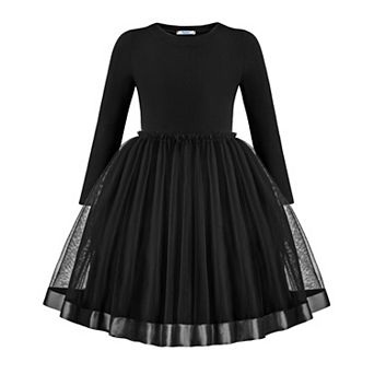 Arshiner Toddler Fall Dresses Long Sleeve Ribbed Knit Tulle Tutu Princess Birthday Party Dress