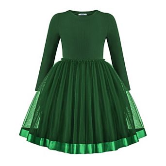 Arshiner Toddler Fall Dresses Long Sleeve Ribbed Knit Tulle Tutu Princess Birthday Party Dress