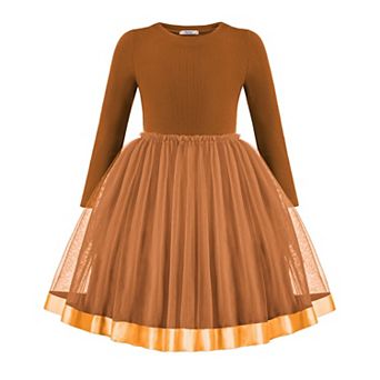 Arshiner Toddler Fall Dresses Long Sleeve Ribbed Knit Tulle Tutu Princess Birthday Party Dress