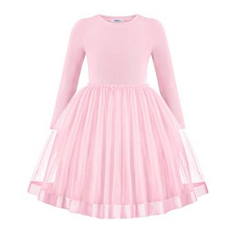 Arshiner Toddler Fall Dresses Long Sleeve Ribbed Knit Tulle Tutu Princess Birthday Party Dress