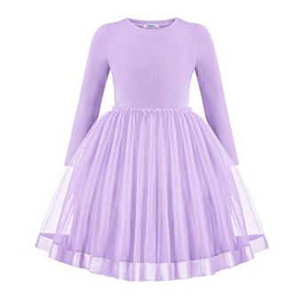Arshiner Toddler Fall Dresses Long Sleeve Ribbed Knit Tulle Tutu Princess Birthday Party Dress
