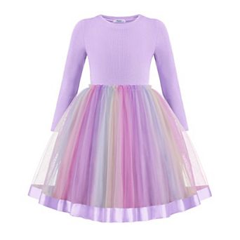 Arshiner Toddler Fall Dresses Long Sleeve Ribbed Knit Tulle Tutu Princess Birthday Party Dress