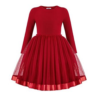 Arshiner Toddler Fall Dresses Long Sleeve Ribbed Knit Tulle Tutu Princess Birthday Party Dress