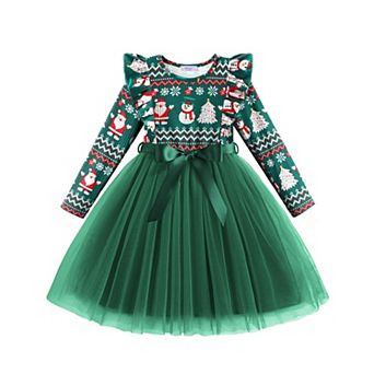 Arshiner Toddler Dress Christmas Patter Tulle Girls Long Sleeve Tutu Winter Kis Outfit