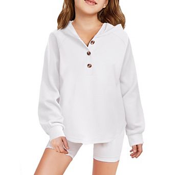 Arshiner Girls Button Down Hoodies Kids Casual Neck Sweatshirt Girl Long Sleeve Shirts