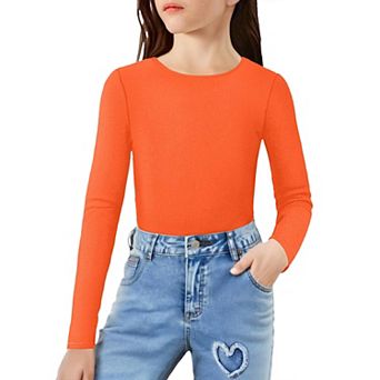 Arshiner Girls Long Sleeve Ribbed Knit Shirts Soft Slim Fit Crewneck Casual Base Layer Tops Tees
