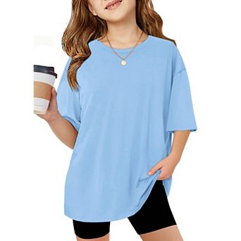 Arshiner Girls T Shirts Oversized Short Sleeve Kids Summer Tops Soft Casual Crewneck Basic Tees