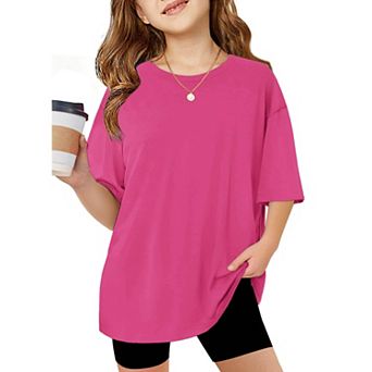 Arshiner Girls T Shirts Oversized Short Sleeve Kids Summer Tops Soft Casual Crewneck Basic Tees
