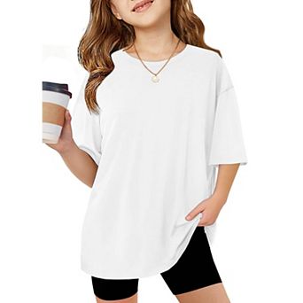 Arshiner Girls T Shirts Oversized Short Sleeve Kids Summer Tops Soft Casual Crewneck Basic Tees