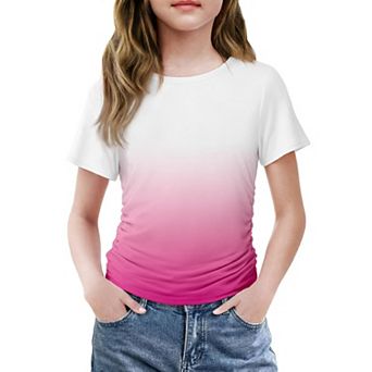 Arshiner Short Sleeve Shirts For Teen Girls Side Ruched Round Neck Casual Blouses Tops