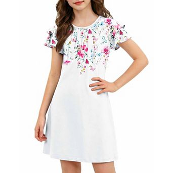 Arshiner Butterfly Dress For Tween Girl Summer Hawaiian Flutter Sleeve Aline Midi Dresses