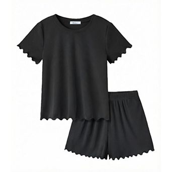 Arshiner Girls Shorts Set Ribbed Knit Summer Outfit Short Sleeve Top Elastic Waist Shorts