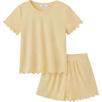 Arshiner Girls Shorts Set Ribbed Knit Summer Outfit Short Sleeve Top Elastic Waist Shorts