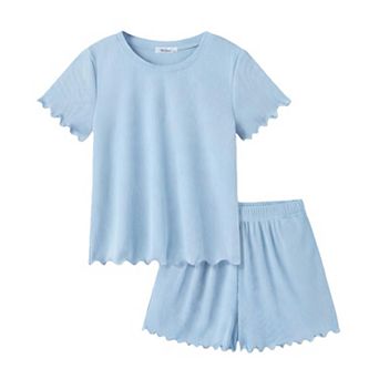 Arshiner Girls Shorts Set Ribbed Knit Summer Outfit Short Sleeve Top Elastic Waist Shorts