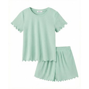 Arshiner Girls Shorts Set Ribbed Knit Summer Outfit Short Sleeve Top Elastic Waist Shorts