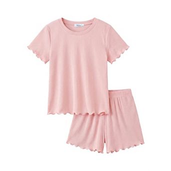 Arshiner Girls Shorts Set Ribbed Knit Summer Outfit Short Sleeve Top Elastic Waist Shorts