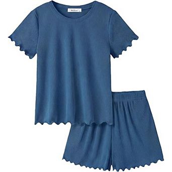Arshiner Girls Shorts Set Ribbed Knit Summer Outfit Short Sleeve Top Elastic Waist Shorts