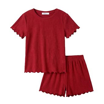 Arshiner Girls Shorts Set Ribbed Knit Summer Outfit Short Sleeve Top Elastic Waist Shorts
