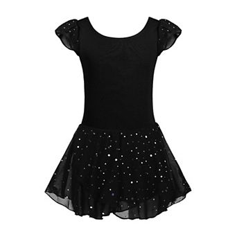 Arshiner Girls Ruffle Flutter Sleeve Sequined Chiffon Tutu Skirt Ballet Leotard Dress