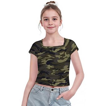 Arshiner Kids T Shirts Teen Girl Trendy Short Sleeve Crop Tops For Kids Girls Square Neck