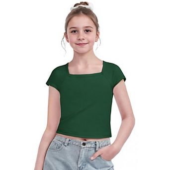 Arshiner Kids T Shirts Teen Girl Trendy Short Sleeve Crop Tops For Kids Girls Square Neck