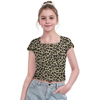 Arshiner Kids T Shirts Teen Girl Trendy Short Sleeve Crop Tops For Kids Girls Square Neck