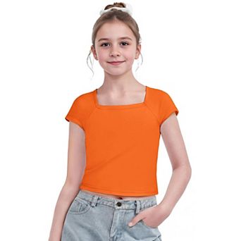 Arshiner Kids T Shirts Teen Girl Trendy Short Sleeve Crop Tops For Kids Girls Square Neck