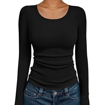 Ekouaer Womens Long Sleeve Tops Round Neck Shirt T Shirt Undershirts Base Layer Tee