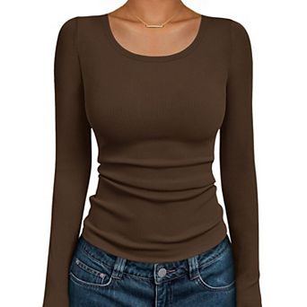 Ekouaer Womens Long Sleeve Tops Round Neck Shirt T Shirt Undershirts Base Layer Tee