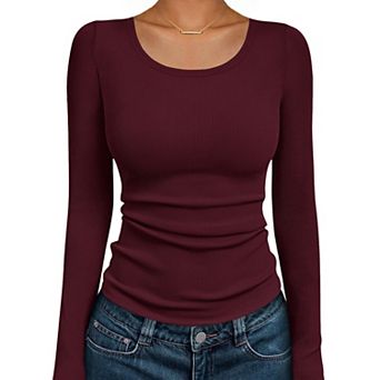 Ekouaer Womens Long Sleeve Tops Round Neck Shirt T Shirt Undershirts Base Layer Tee
