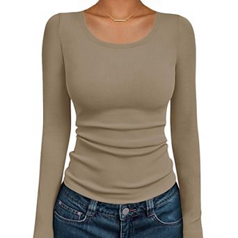 Ekouaer Womens Long Sleeve Tops Round Neck Shirt T Shirt Undershirts Base Layer Tee