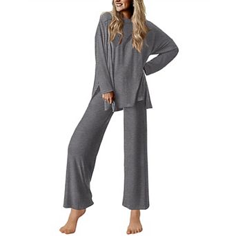 Ekouaer Lounge Sets for Womens Long Sleeve Pajamas Loungewear Pajamas Two Piece Travel Outfits Set