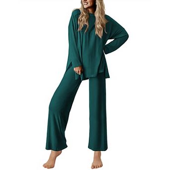 Ekouaer Lounge Sets for Womens Long Sleeve Pajamas Loungewear Pajamas Two Piece Travel Outfits Set