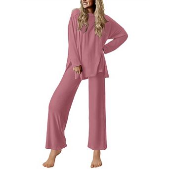 Ekouaer Lounge Sets for Womens Long Sleeve Pajamas Loungewear Pajamas Two Piece Travel Outfits Set